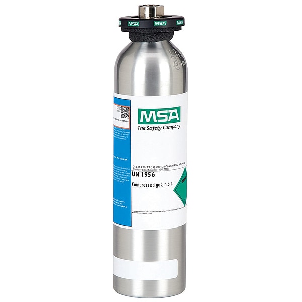 Msa Safety Calibration Gas Cylinder, Nitrogen Background Gas, CH4, CO, H2S, O2, +/-5%, 500 PSI, 34 L Capacity,  - 10048280