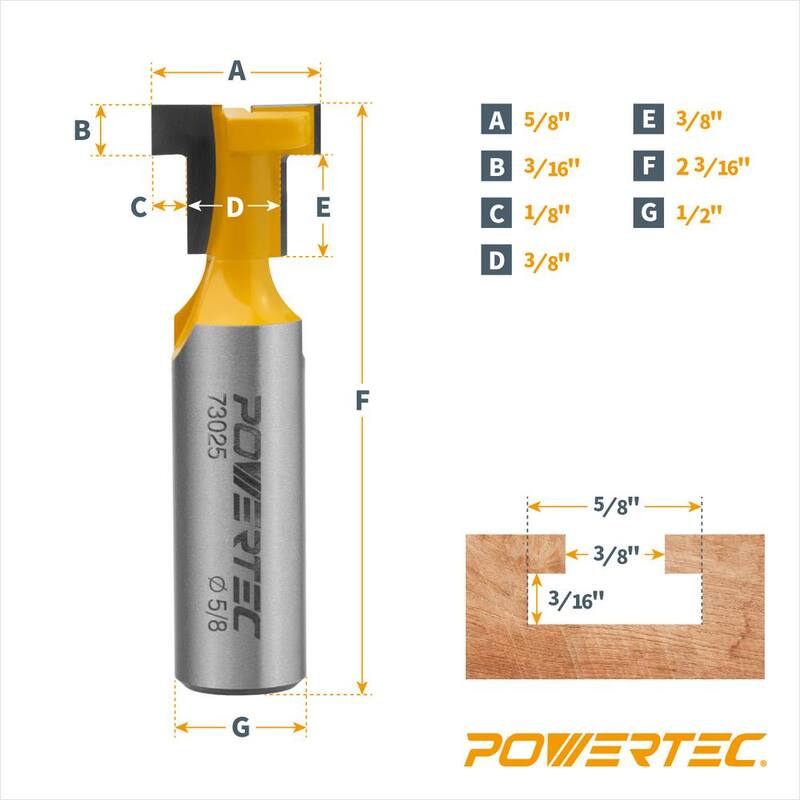 Broca de enrutador con punta de carburo en T de 5/8 pulgadas de diámetro x 3/16 pulgadas de altura x 1/2 pulgadas de vástago - 73025.