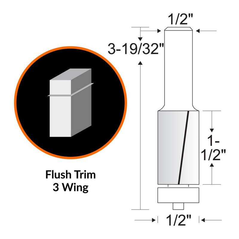 Fresa de corte al ras de carburo de tungsteno de 3 alas de 1/2 pulg. para router con vástago de 1/2 pulg. - RB502FW