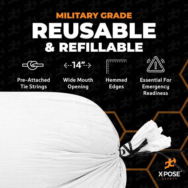 Xpose Safety Woven Polypropylene Sand Bags for Gravel - 18in x 30in 100 lb Limit, White, Pallet of 10,000 - SBW-1830-FP10000-X