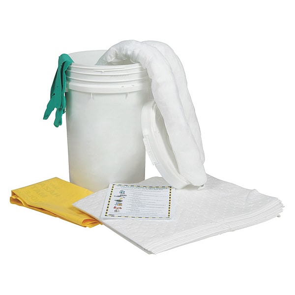Condor Spill Kit, 9 gal Volume Absorbed per Kit, 6 1/2 gal Capacity, Bucket, White, 16 - 436M98