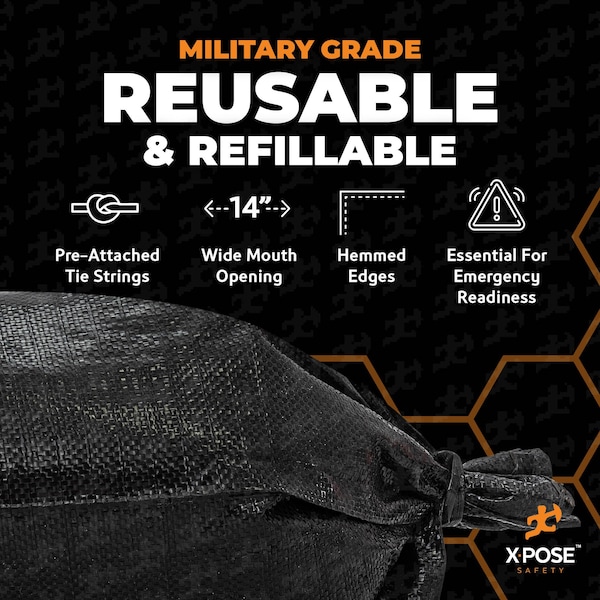 Xpose Safety Black Sand Bags - 14inx26in, 100 lb, Half Pallet of 4,000 - SBB-HVY-1426-HP4000-X