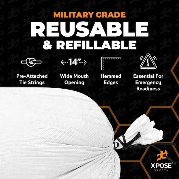 Xpose Safety Woven Poly Sand Bags for Flooding, 18 x 30, 100 lb WL, Empty, White, Pack of 1000, 1000PK - SBW-1830-1000-X