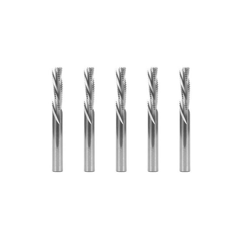 Fresa para extremo en espiral de 3 filos hacia abajo de Yonico, para desbaste, de carburo sólido con diámetro de 3/8 pulgadas y mango de 3/8 pulgadas, juego de 5 piezas para router CNC - 36269-SC-5PK.
