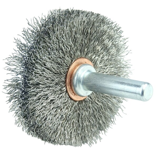 Weiler 1-3/4" Wire Wheel, .008" Stainless Steel Fill, 1/4" Stem - 17608