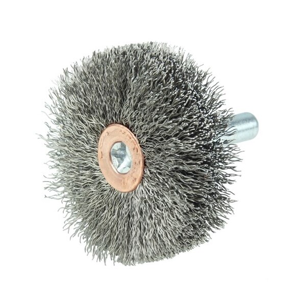 Weiler 1-3/4" Wire Wheel, .008" Stainless Steel Fill, 1/4" Stem - 17608