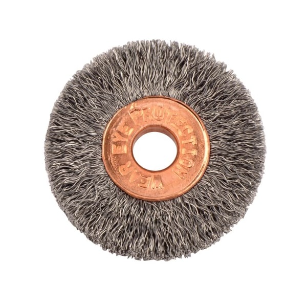 Weiler 1-1/4" Dia Crimped Wire Wheel, .006" Steel Fill, 1/4" Arbor Hole - 15111
