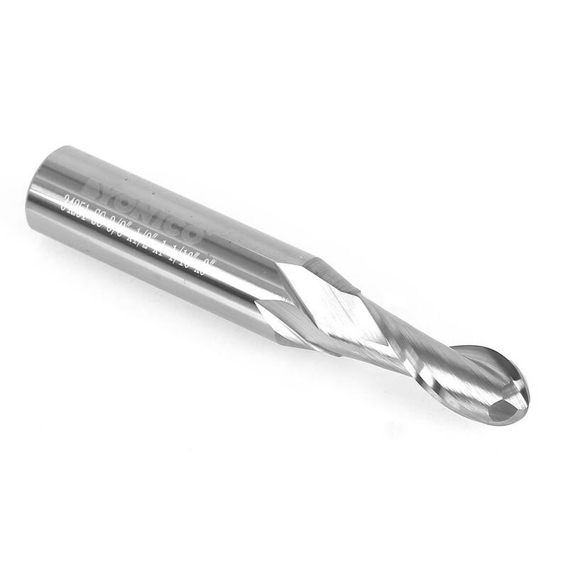 Fresa de extremo espiral de punta de bola de 2 flautas Yonico 3/8 pulgadas de diámetro 1/2 pulgadas de mango de carburo sólido para router CNC - 34251-SC