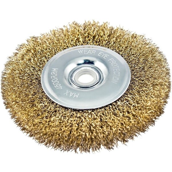 Vulcan Wire Wheel Brush with Hole, 4 in Dia, 5/8 in Arbor Hole, 1/2 in Adapter Ring Arbor/Shank - 322551OR