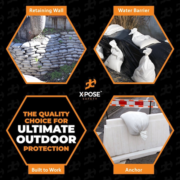 Xpose Safety Woven Poly Sand Bags for Flooding, 14 x 26 Heavy Duty 100 lb WL, Empty, White, Pack of 100, 100PK - SBW-HVY-1426-100-X-S