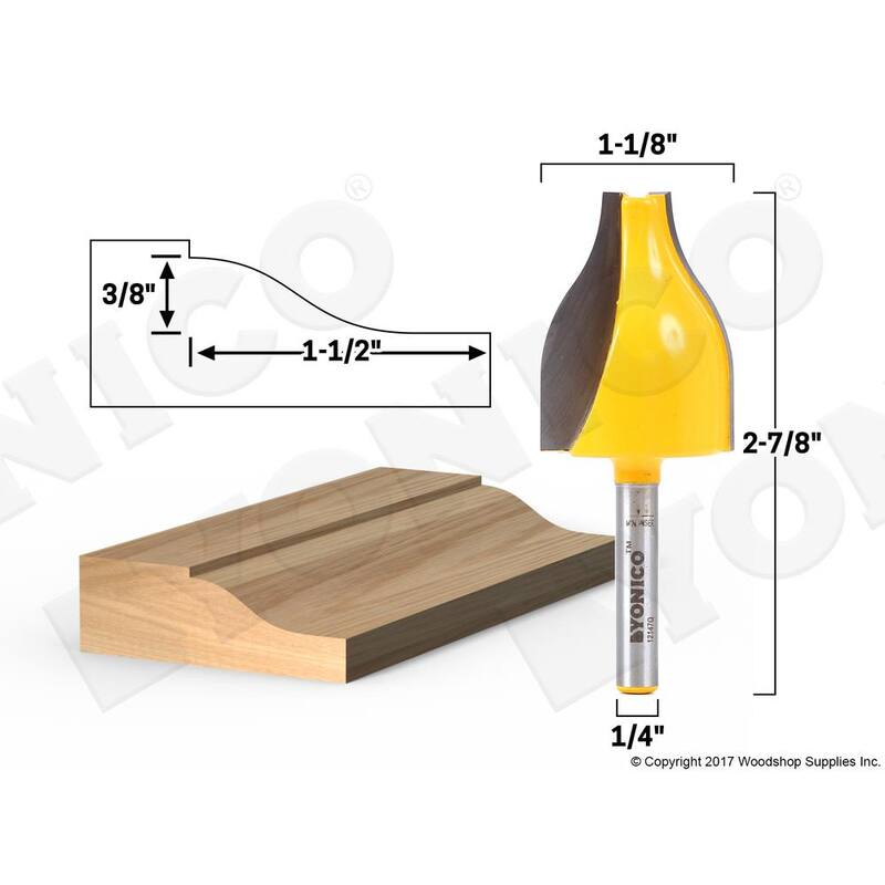 Yonico 1-1/2 in. L 1/4 in. Shank Vertical Raised Panel Carbide Tipped Router Bit - 12147q