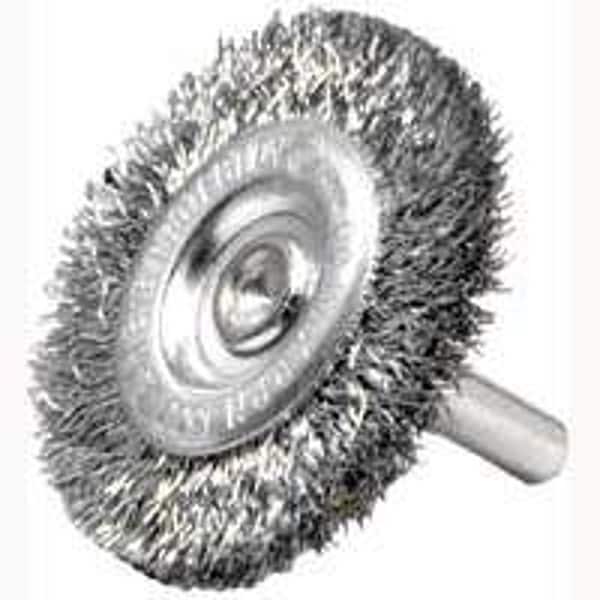Weiler Wire Wheel Brush, 2 in Dia, 1/4 in Arbor/Shank, Steel Bristle - 36412