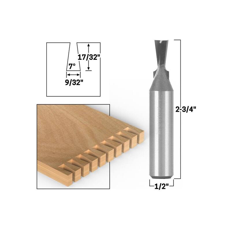 Yonico Dovetail 7-Degree 1/2 in. Shank Solid Carbide Router Bit - 14810