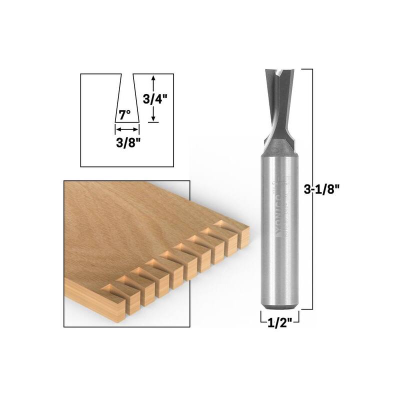 Broca de router de carburo sólido Yonico Dovetail de 7 grados con vástago de 1/2 pulgada - 14816