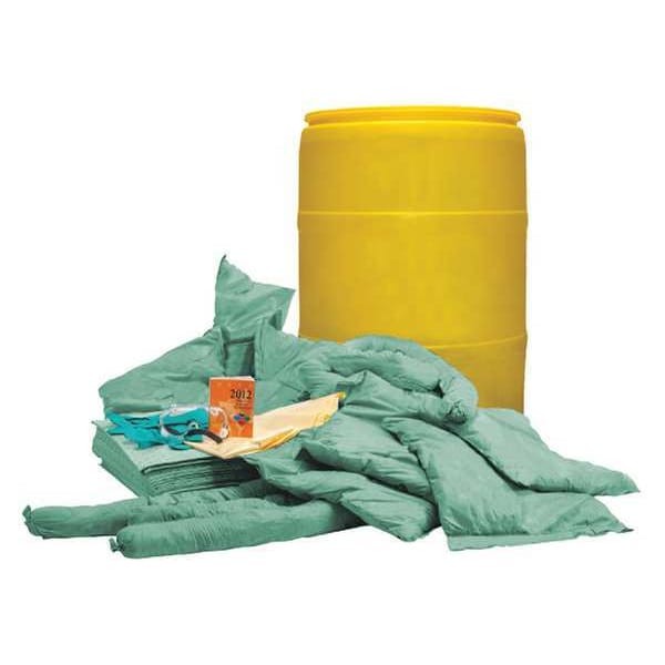 Condor Spill Kit, 32 gal Volume Absorbed per Kit, 55 gal Capacity, Drum, Yellow - 35ZR86