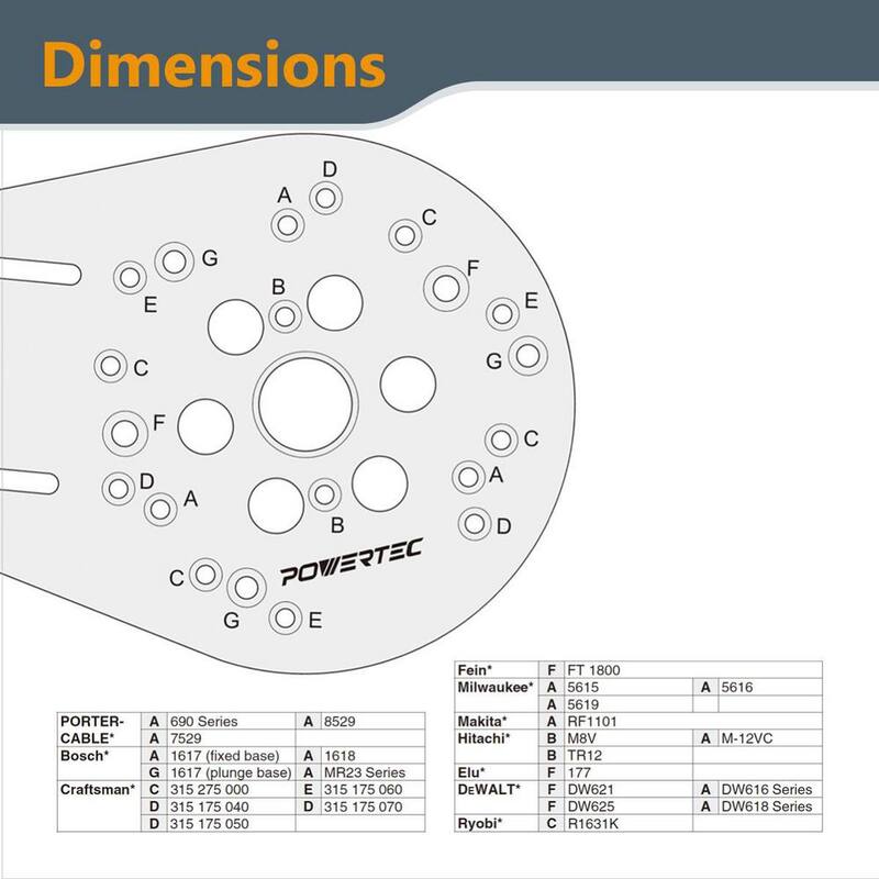 Placa universal para Router POWERTEC con cerca reversible para enrutamiento de bordes, perillas y tornillos para montaje adaptable - 71398