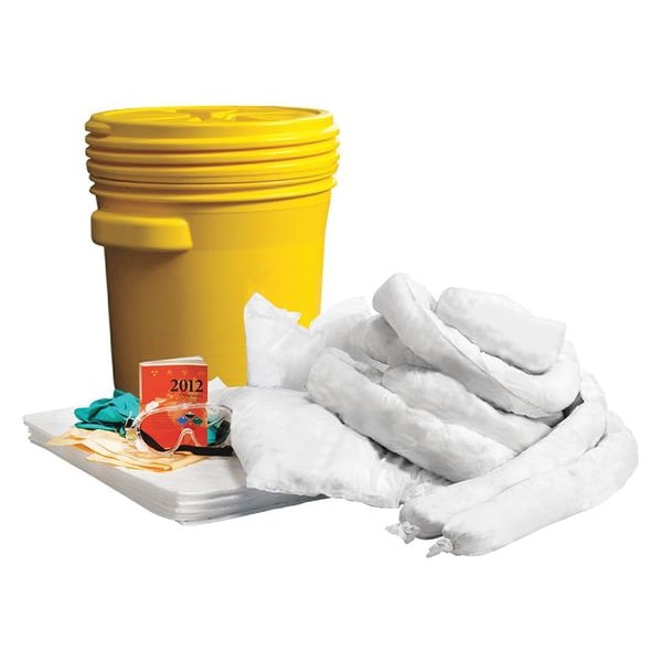 Condor Spill Kit, 14 gal Volume Absorbed per Kit, 20 gal Capacity, Drum, Yellow - 35ZR94