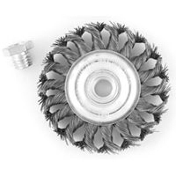 Vulcan Wire Wheel Brush, 4 in Dia, 5/8-11 Threaded Arbor, M10 x 1.25 in Arbor Adapter Arbor/Shank - 694341OR