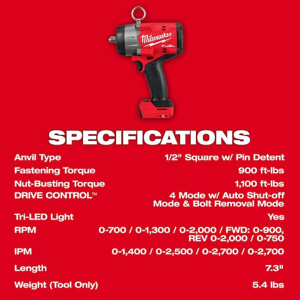 Milwaukee Tool M18 FUEL 1/2 in High Torque Impact Wrench with Pin Detent Tool Only - 2966-20