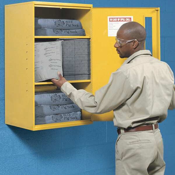 Pig Spill Kit, 17 gal Volume Absorbed per Kit, Not Applicable Capacity, Wall Cabinet, Yellow, 162 - KIT228