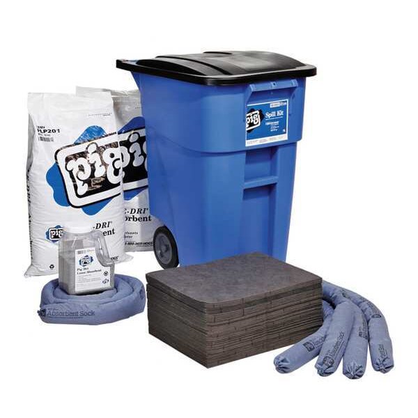 Pig Spill Kit, 37 gal Volume Absorbed per Kit, 50 gal Capacity, Can, Blue, 92 - KIT259
