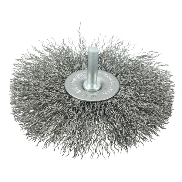 Weiler 4" Stem-Mounted Crimped Wire Radial Wheel, .014" Steel Fill, 1/4" Stem - 17969