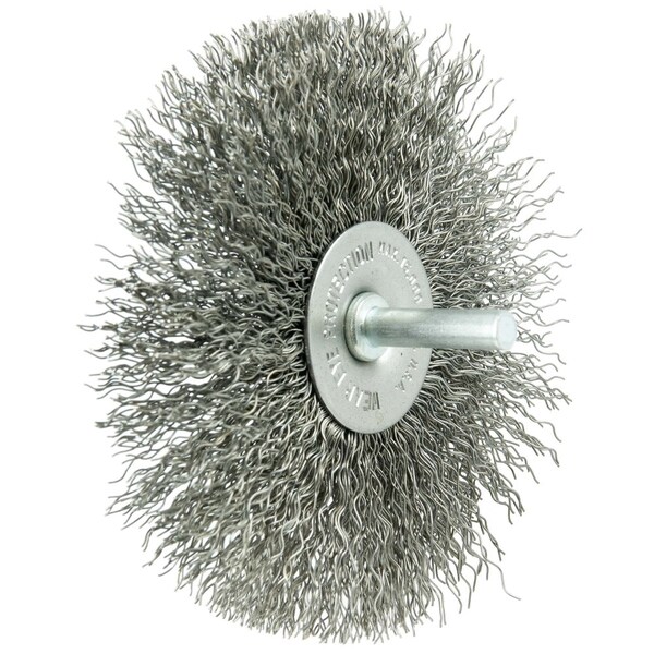 Weiler 4" Stem-Mounted Crimped Wire Radial Wheel, .014" Steel Fill, 1/4" Stem - 17969
