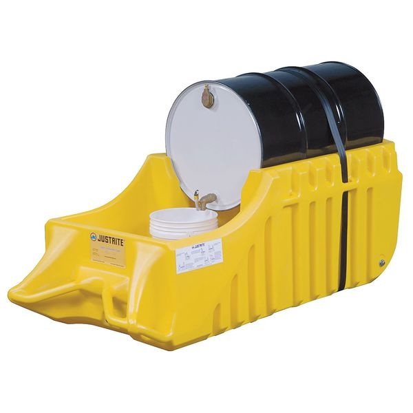 Justrite Spill Containment Indoor/Outdoor Drum Caddy, Fits 55 Gallon Drums, Polyethylene, Yellow - 28664 - 28664
