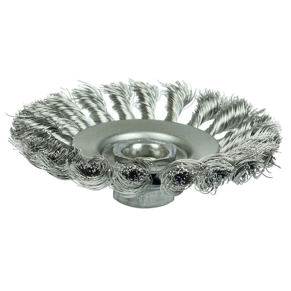 Weiler Knot  Bevel Brush 4-1/2", .020" Stainless Steel Fill, 5/8"-11 UNC Nut - 13486