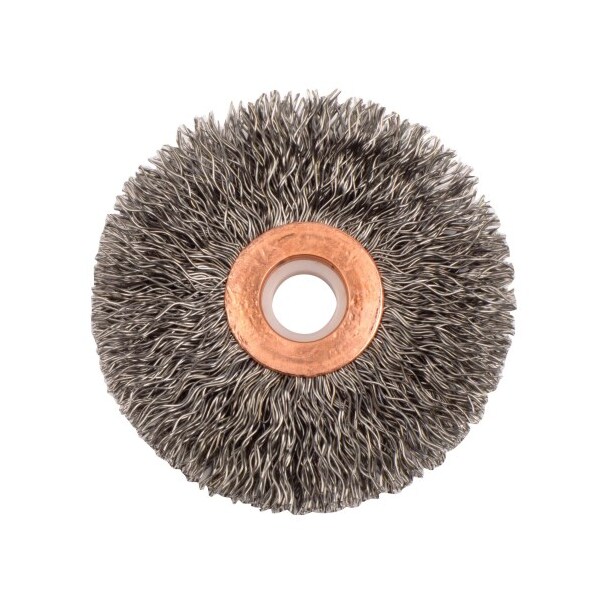 Weiler 2-1/2" Dia Crimped Wire Wheel, .014" Steel Fill, 1/2"-3/8" Arbor Hole - 15523