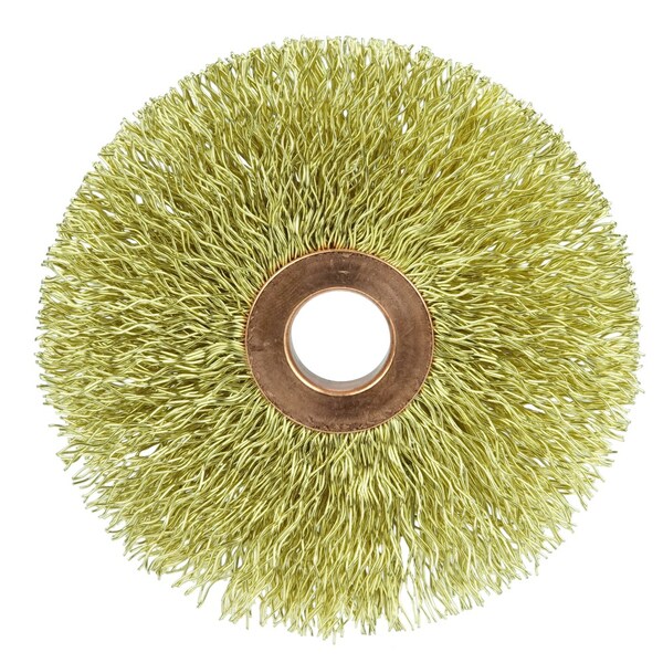 Weiler 3" Dia Crimped Wire Wheel, .014" Brass Fill, 1/2" Arbor Hole - 29078