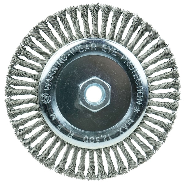 Weiler Wolverine 6" Knot Wire Wheel, Twist, .020" Steel Fill, 5/8"-11 UNC Nut - 36225