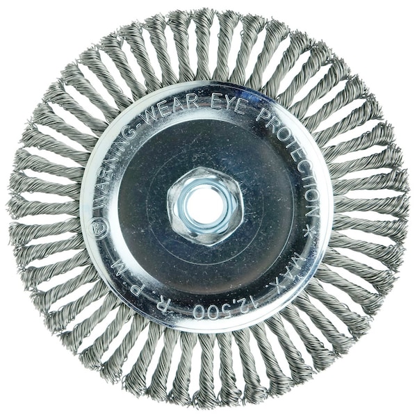 Weiler Wolverine 6" Knot Wire Wheel, Twist, .020" Steel Fill, 5/8"-11 UNC Nut - 36225