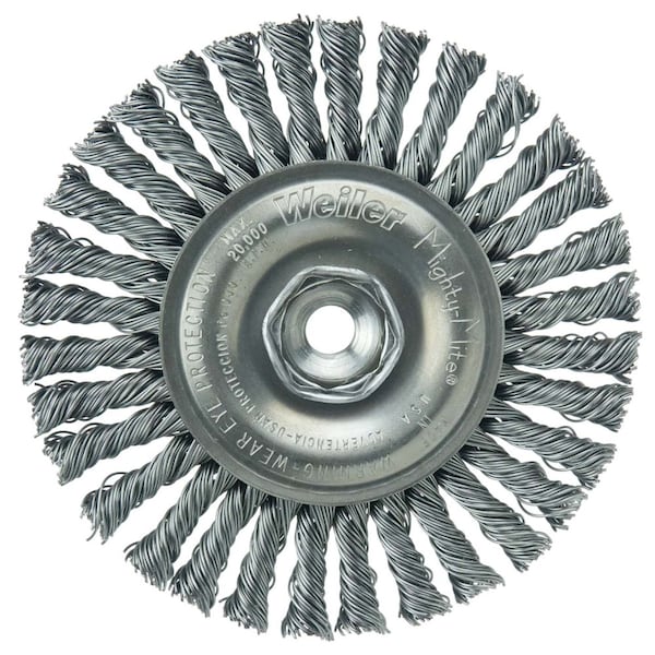Weiler Mini Roughneck 4" Wire Wheel, .020" Steel Fill, 3/8"-24 UNF Nut - 13128
