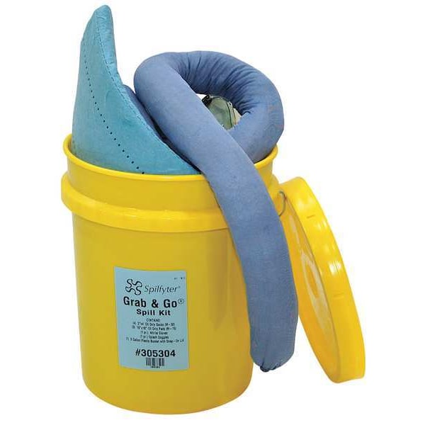 Spilfyter Spill Kit, 4 gal Volume Absorbed per Kit, 5 gal Capacity, Bucket, Blue, 10 - 305304