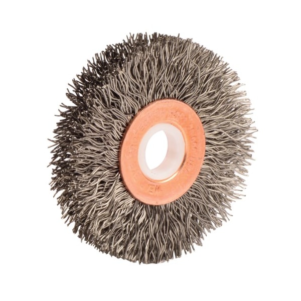 Weiler 2" Dia Crimped Wire Wheel, .0104" Steel Fill, 1/2" Arbor Hole - 15453