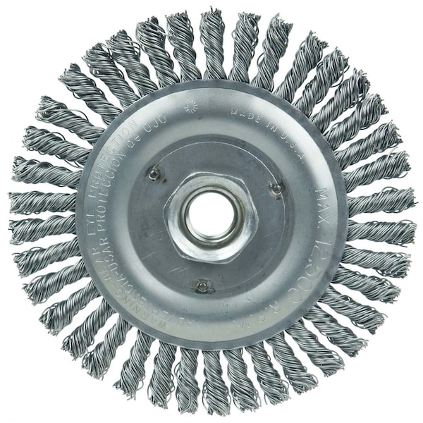 Weiler Wolverine 5" Knot Wire Wheel, Twist, .020" Steel Fill, 5/8"-11 UNC Nut - 36295