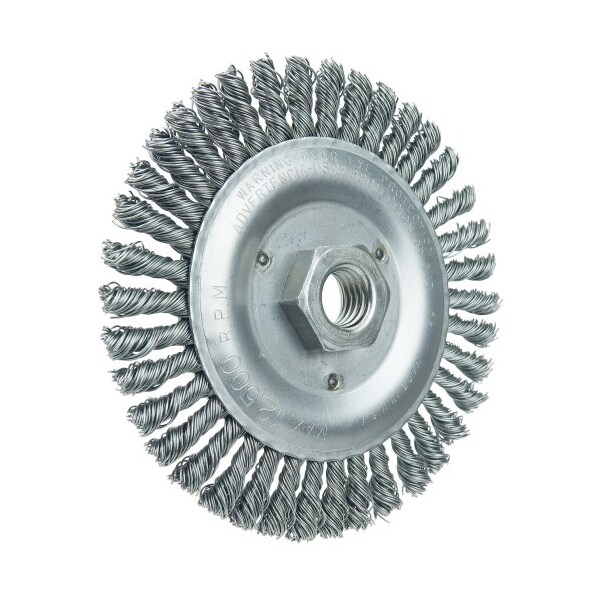 Weiler Wolverine 5" Knot Wire Wheel, Twist, .020" Steel Fill, 5/8"-11 UNC Nut - 36295