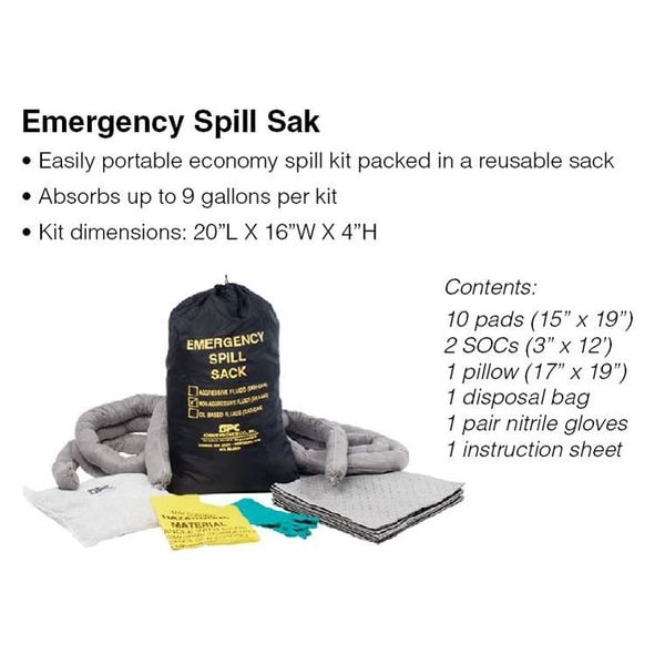 Brady Spill Kit, 9 gal Volume Absorbed per Kit, Bag, Black - SKH-SAK