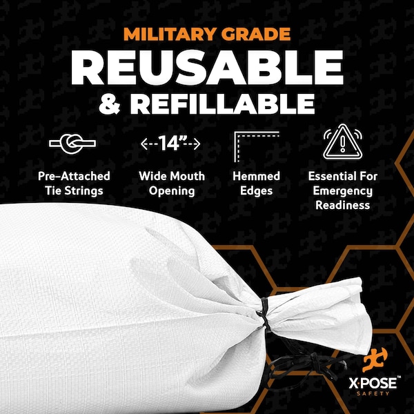 Xpose Safety Woven Poly Sand Bags for Flooding, 14 x 26 Heavy Duty 100 lb WL, Empty, White, Pack of 500, 500PK - SBW-HVY-1426-500-X