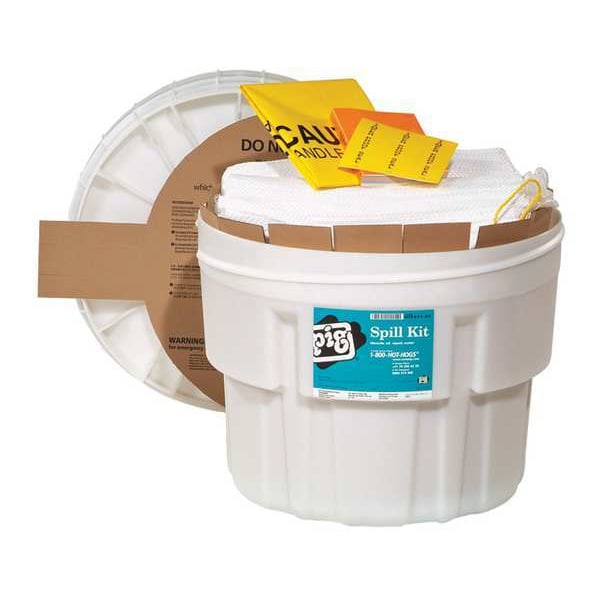 Pig Spill Kit, 13 gal Volume Absorbed per Kit, 20 gal Capacity, Drum, White, 30 - KIT411-01