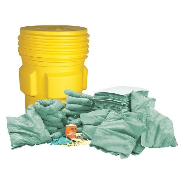 Condor Spill Kit, 67 gal Volume Absorbed per Kit, 95 gal Capacity, Drum, Yellow - 35ZR90