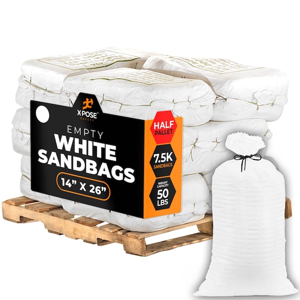 Xpose Safety Woven Polypropylene Sand Bags for Gravel - 14in x 26in 50 lb Limit, Half Pallet of 7,500 - SBW-1426-HP7500-X