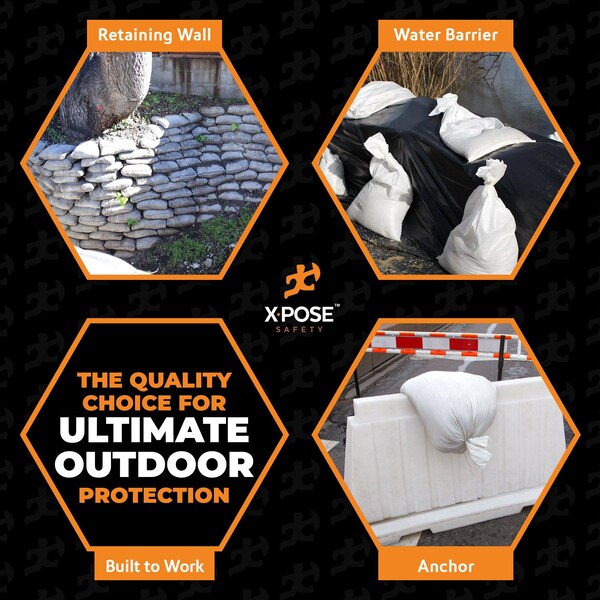 Xpose Safety White Sand Bags - 14inx26in, 100 lb, Full Pallet of 8,000 - SBW-HVY-1426-FP8000-X