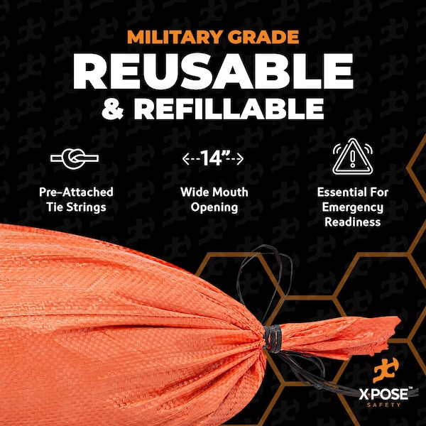 Xpose Safety Woven Polypropylene Sand Bags for Gravel - 14in x 26in 50 lb Limit, Orange, Half Pallet of 7,500 - SBO-1426-HP7500-X