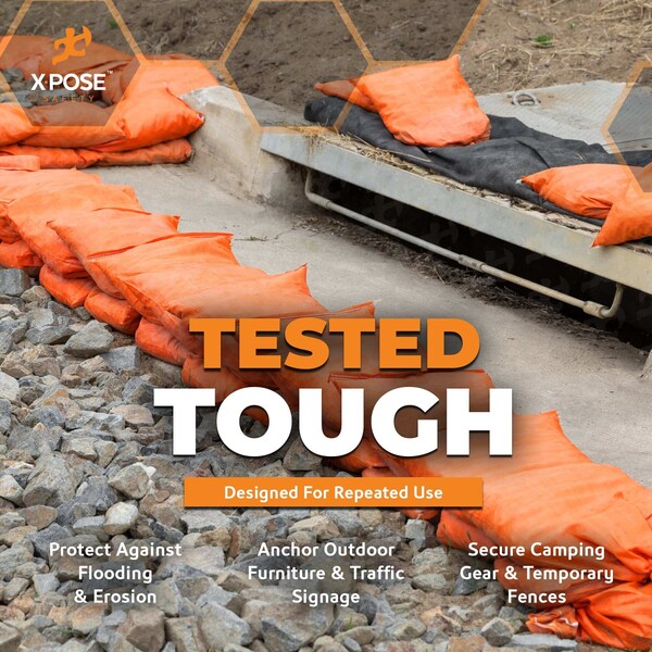 Xpose Safety Woven Polypropylene Sand Bags for Gravel - 14in x 26in 50 lb Limit, Orange, Half Pallet of 7,500 - SBO-1426-HP7500-X