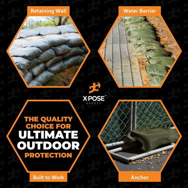 Xpose Safety Woven Polypropylene Sand Bags for Gravel - 14in x 26in 50 lb Limit, Green, Half Pallet of 7,500 - SBG-1426-HP7500-X