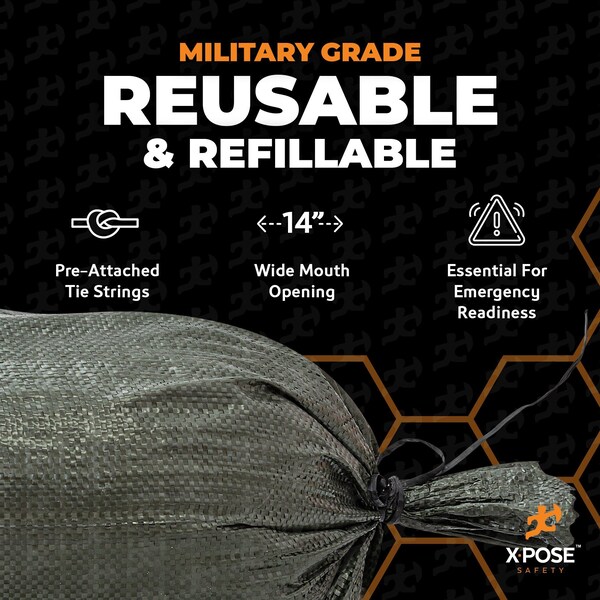 Xpose Safety Woven Polypropylene Sand Bags for Gravel - 14in x 26in 50 lb Limit, Green, Half Pallet of 7,500 - SBG-1426-HP7500-X