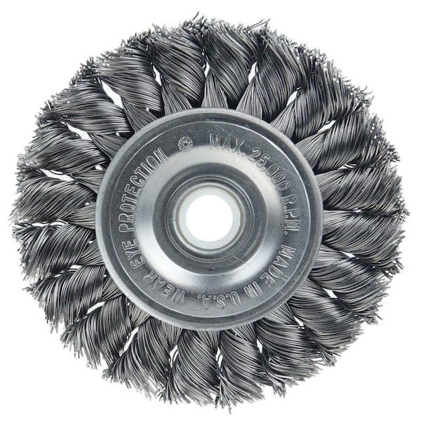 Weiler Wolverine 3" Knot Wire Wheel, .014", 1/2"-3/8" Arbor Hole, Steel Wire - 36290