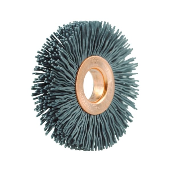 Weiler 2" Dia Nylox Wheel Brush, .022/320SC Crimped Fill, 1/2"Arbor Hole - 17543
